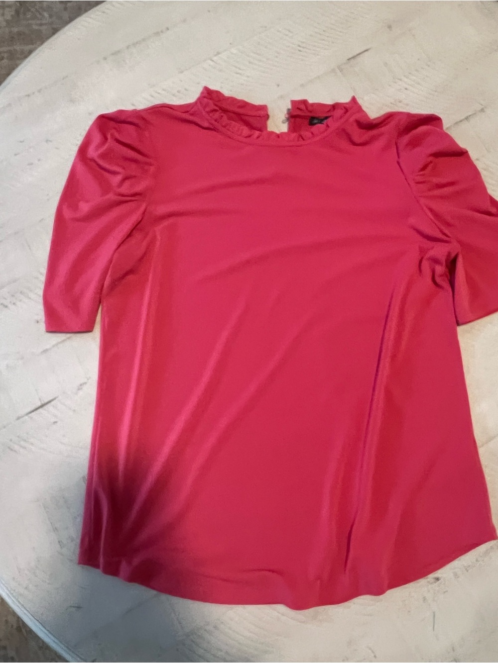 Adrianna Papell Bright Pink Ruffle Neck Short Sleeve Blouse